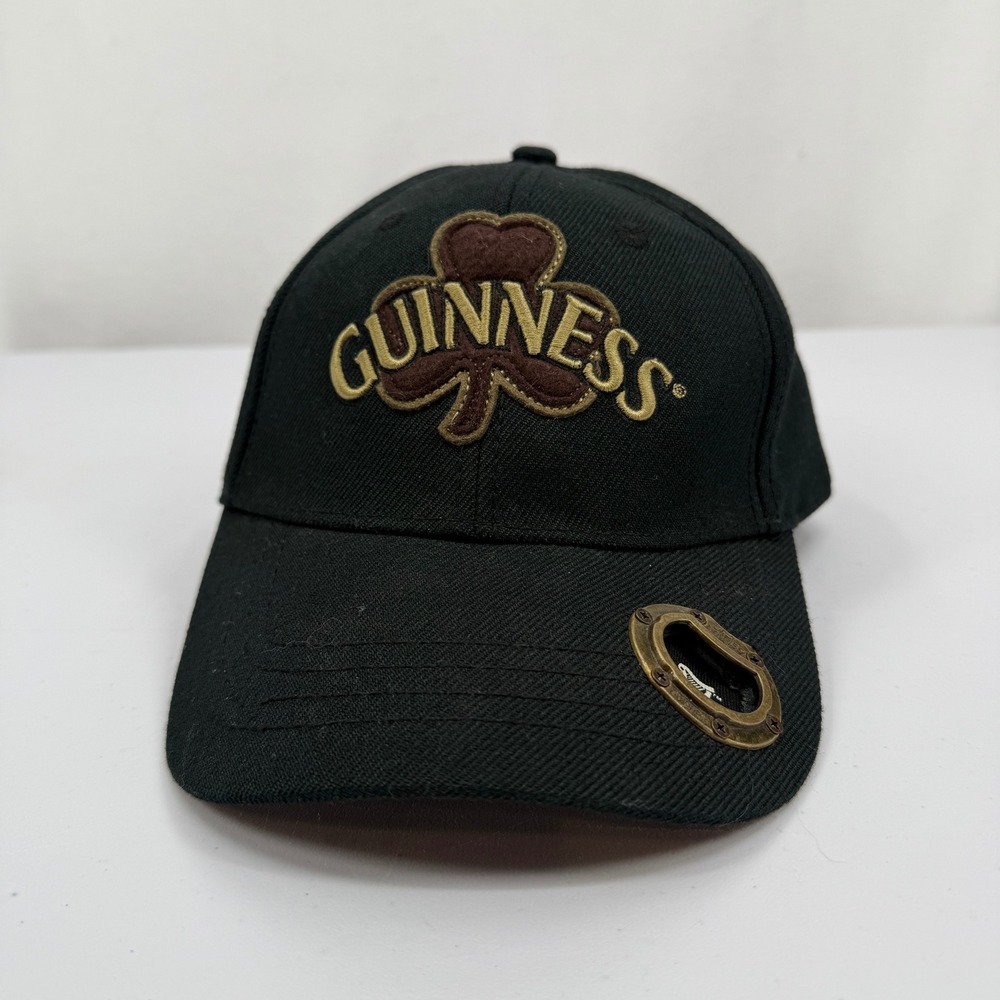Guinness Baseball Cap Mens OSFM Black Bottle Opener Brim Shamrock Logo Hat